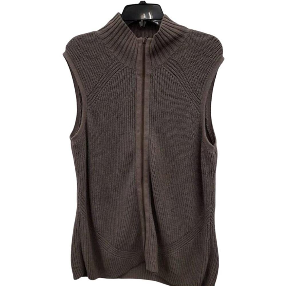 Womens Pendleton Cotton Cashmere Sleeveless Zip Vest Sweater Brown